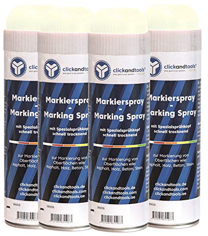 Markierungsspray leucht weiß clickandtools® 4er Pack mit Spezialsprühkopf, schnell trocknend