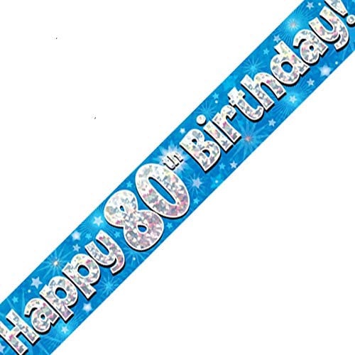 80th Birthday Blue Birthday Party Foil Banner Pennant Age 80