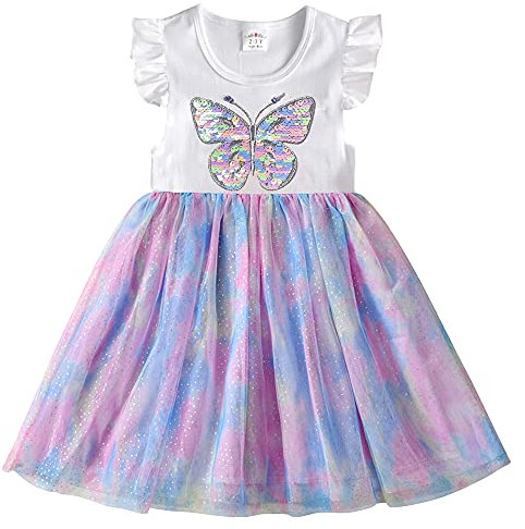VIKITA Vestito Cotone Stampa Principessa Tulle Tutu Festa di Compleanno Abito Bambina SH4786 6-7 Anni