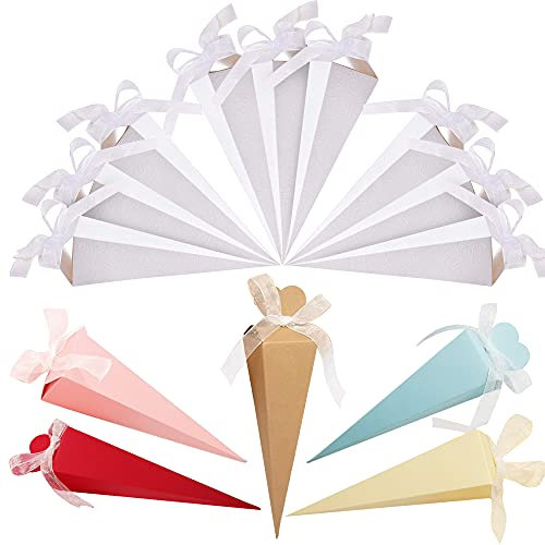 NA Allazone 125 Pz Scatole Regalo Bianche Cono, 6 Colore Triangolo Scatole Biscotti Regalo di Scatole per Matrimonio, Compleanno, Battesimo, Festa di Laurea, Natale, Dolce, Scatola di Caramelle