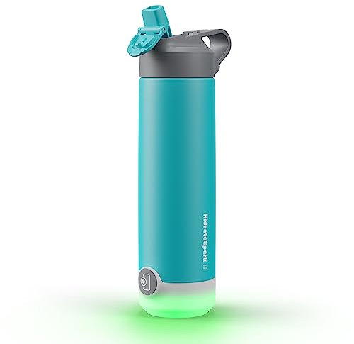 Hidrate Spark TAP Smart Water Bottle, Stainless Steel, Tap to Track Water Intake & Glows to Remind You to Stay Hydrated - Straw - Scuba 20oz