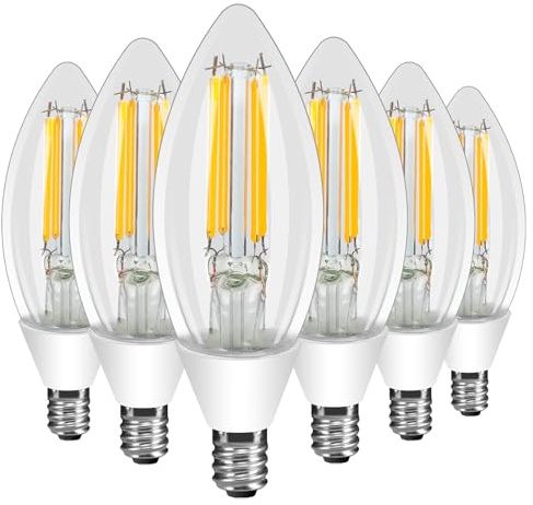 Ganiude Bombillas E12 del atardecer al amanecer para exteriores, C35 B11 5 W 60 W equivalente a 500 lm, 2700 K, luz blanca cálida, bombillas de candelabro de filamento con sensor de fotocélula para