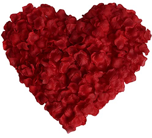 Henzxi 1000 Pcs Dark Red Rose Petals, Artificial Flower Petals, for Romantic Night, Wedding, Event, Party, Valentine Decor (1000 Pcs, Dark Red)