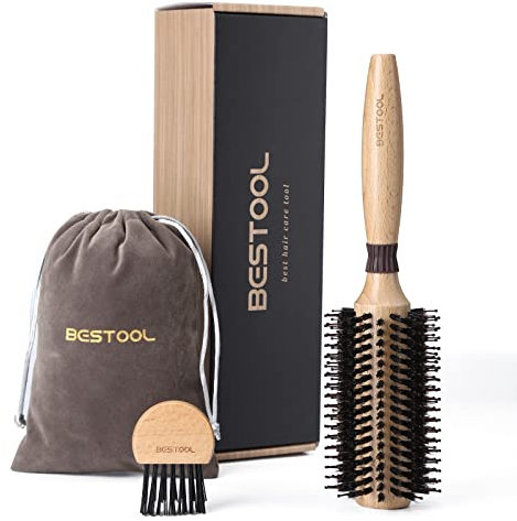 BESTOOL Rundbürste zum Föhnen, Wildschweinborsten mit Nylonstiften Rundhaarbürste, Professionelle Runde Stylingbürste für Damen und Herren, Glätten, Locken, Verbesserung der Haartextur (Barrel 28mm)