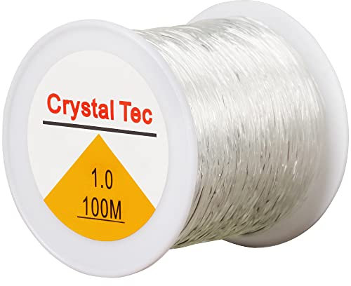 TRIXES Clear Elastic Spool – 1mm Strong & Stretchy Cord for Beading & DIY Jewellery Making – Thread Beads, Crystals or Clay onto this Nylon String to Create a Bracelet Necklace Anklet Ring (100M)