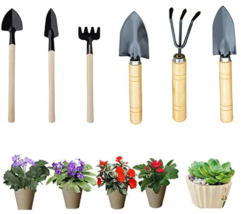 Herramientas de Jardín para, Juego Herramientas Jardín, 6 Piezas Herramientas Jardinería de Acero Lnoxidable, Adecuado para Plantar Flores, Trasplantar, Aflojar el Suelo, etc.