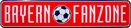 WOGEKA ART Retro Blechschild - Bayern FANZONE - Fußball - witziger Spruch als Geschenk-Idee Geburtstag Weihnachten Dekoration 46x10 cm Vintage-Design Straßenschild Metall STR29