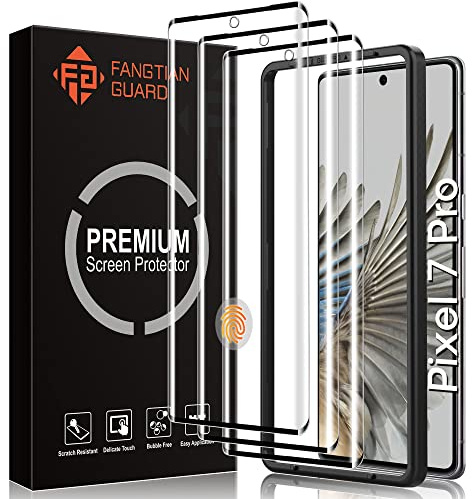 FANGTIAN - Paquete de 3 protectores de pantalla curvados 3D para Pixel 7 Pro de vidrio templado, vidrio 9H para Google Pixel 7 Pro de 6.7 pulgadas, [desbloqueo de huellas dactilares] [herramienta de