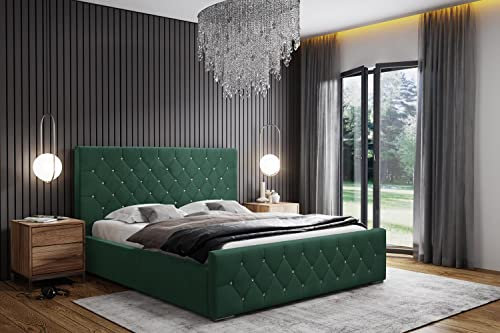 Polsterbett Doppelbett Stauraum Samtstoff 120x200 140x200 160x200 180x200 cm Grün Bettgestell Mit Bettkasten Lattenrost und Kopfteil - Bett mit Kristallen - Hydrophobe Stoff - Dunkelgrün - 140 x 200 c