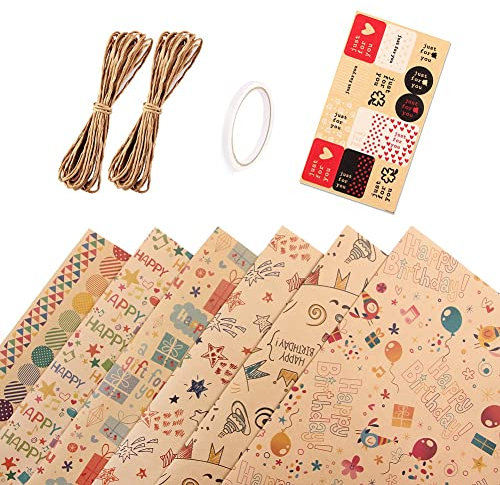 Ferleiss Geschenkpapier-Set, Geburtstagsgeschenkpapier, Geschenkpapier, Schleifenband, Geschenkpapier, 6 Stück