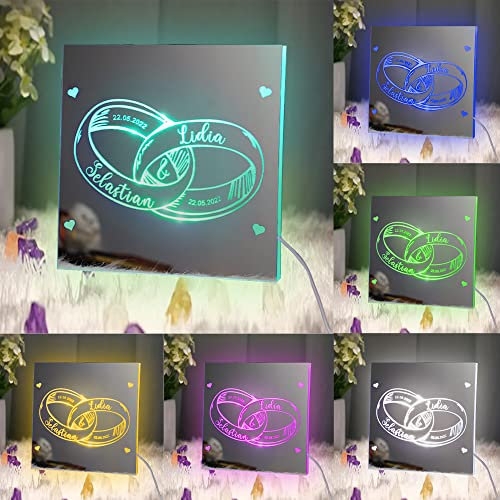 Personalisierte quadratische Name Led Spiegel Licht benutzerdefinierte Hochzeit Ringe Neon-Schilder für Wanddekoration Lichter USB Acryl LED-Schild