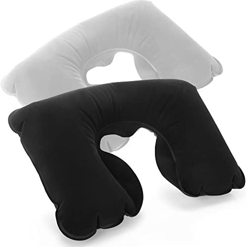 com-four® 2X Aufblasbares Nackenstützkissen - Praktisches Nackenhörnchen zum Aufpusten - Ideales Reise Kissen für unterwegs (Eckig - 2 Stück - schwarz grau)