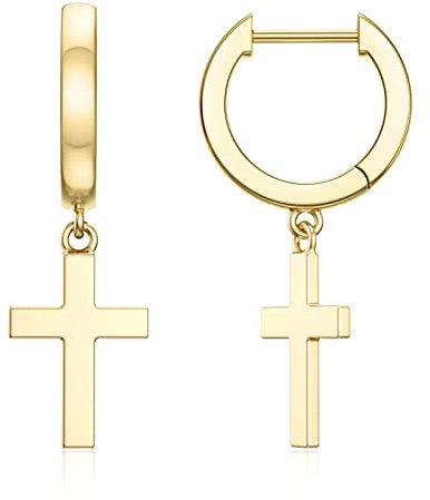 Gold Cross Hoop Earrings for Women 14K Gold Plated Cross Earrings Lightweight