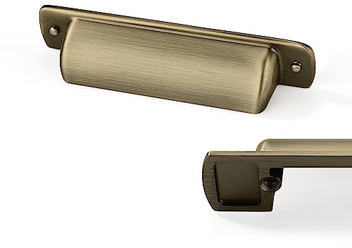 CABDM 10 Pack Cup Pulls 3(76mm) Center to Center Drawer Pulls Brushed Antique Brass Cabinet Cup Pulls Kitchen Cabinet Hardware Vintage Bronze Cabinet Handles Bin Cup Drawer Handles Brass Knobs.