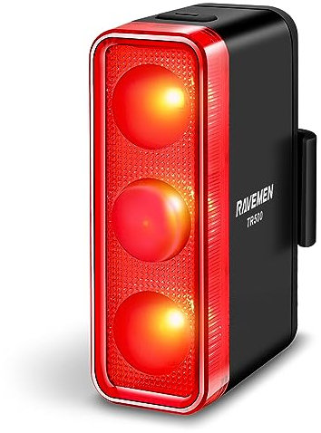 RAVEMEN TR500 500 Lúmenes Luz Trasera de Bicicleta para Conducción Nocturna Diurna,Visibilidad Lateral,6 Modos de Luz,USB C Carga Montar tijas de sillín Redondas/aerodinámicas