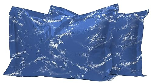 Pizuna Cotton Blue Print Standard Pillow Cases 2 Pack 400 Thread Count | Marble 100% Long Staple Combed Cotton Oxford Pillow Cover Sateen Cooling 50x75