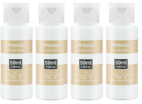 Artecho Acrylfarben Set 4x59 ml, 2oz Acrylic Paint Set - Titanweiß, Wasserfest und Lichtecht, Schnell Trocknend, ideal für Leinwand, Papier und Stoffe.