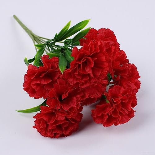 Künstliche Blumen aus Kunststoff, 11 Kopf Nelke, künstliche Nelken, Dianthus Caryophyllus Bouquet Dekor, Rot
