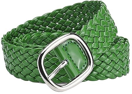 KONGNY Femmes cuir Tressé Ceintures Couleur Bonbon Taille Ceinture Alliage Broche Boucle Carrée Tissé Taille Sangle Décontracté Jean Robe Ceinture, Vert