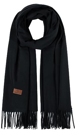 kozinu Pashmina Schal Winter Warm Einfarbig Schals und Wraps Klassische Weiche Mode Schal Wrap Fransen Für Männer Frauen, Schwarz, Einheitsgröße