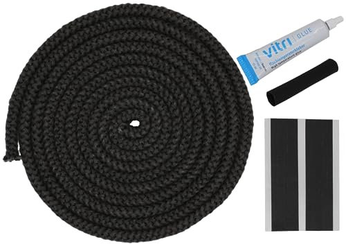 Kamindichtung Türdichtung Set, 3m ø8mm, für Haas+Sohn und Koppe Öfen, Kaminofen Dichtung inkl. Kleber, Abbinder, Hülse und Einbauanleitung