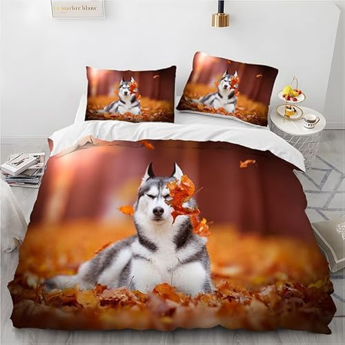 phonxia Bettwäsche 90x200 Forêt Husky 3D Bettbezuge mit Reißverschluss Bettwäsche-Sets 3teilig Weiche Mikrofaser + 2 Kissenbezug 80x80 cm für Jungen