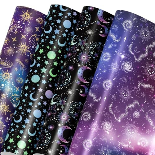 Mpanwen Galaxy Geschenkpapier für Jungen Mädchen Kinder, 12 Blatt Stern Geschenkpapier für Weihnachten Geburtstag Urlaub - 50,8 x 74,5 cm pro Blatt