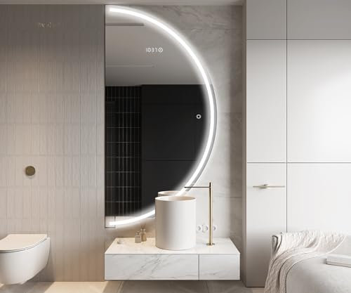 Artforma Unregelmäßiger Form asymmetrischer Spiegel mit LED Beleuchtung 70x140 cm | Moderner Industrial Wanspiegel Beleuchtet Nach Maß | OKRHA223 | Wählen Sie Zubehör | Lichtspiegel Badezimmerspiegel