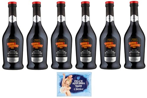 6er-Pack Monari Federzoni Aceto Balsamico di Modena I.G.P.Gusto Rotondo,Balsamico-Essig aus Modena I.G.P.,500ml Glasflasche + 1er-Pack Kostenlos Felce Azzurra Talkumpuder, 100g-Beutel