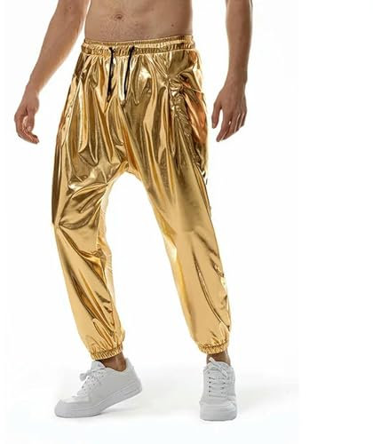 Golden Silver Color Punk Hip Hop Pants Men Nightclu DJ Stage Trousers Vintage Street Dance Harem Pants Joggers-M-Gold