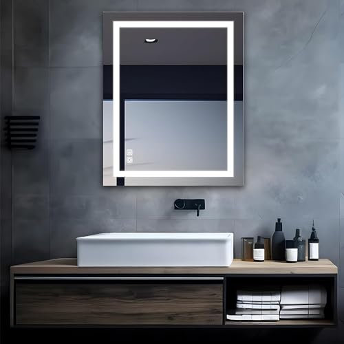 MIQU LED Badspiegel mit Beleuchtung 80x60 cm Badezimmerspiegel, Bad Groß Spiegel mit Steckdose Touch Dimmbar Warm/Weiß Licht Beschlagfrei Wandspiegel für Badezimmer, WC, Flur Rechteck D
