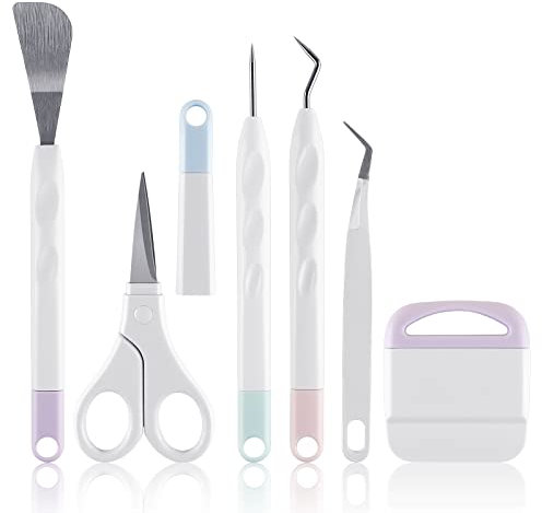 6 PCS Vinyl Weeding Tools Set, Spatula/Scissors with Cap/Piercing Tool/Weeder/Tweezers/Scraper Basic Weeding Tool Kit Stainless Steel Plotter Accessories for Scrapbooking Cardstock Iron-on Projects