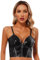 iEFiEL Damen Wetlook Crop Top Leder-Optik Tank Top Glänzende Korsett BH Oberteil Kurze Ärmellos Shirt Clubwear Kostüm Rave Party Zf Schwarz L