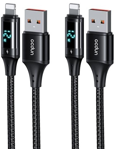 ocdun iPhone Charging Cable 1.2M – 12W 3A Fast Charge Nylon Braided USB to iPhone-Compatible Cable Cord for iPhone 14 13 12 11 Pro Max XS XR 8 7 6 SE, AirPods, iPad - Twin Pack