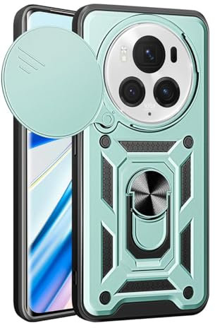 UPLAI Hülle für Honor Magic 6 Pro (Magic6 Pro), Slim Stoßfest Rüstung Handyhülle mit Gleiten Kamera Cover und Magnetisch Ring Ständer, PC + TPU Dauerhaft Schutzhülle.Grün