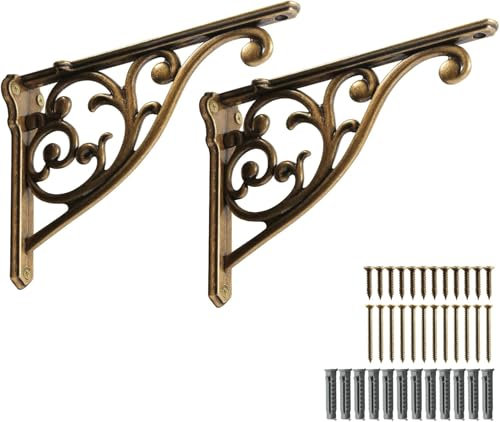 Khtumeware Regalhalterung, 12,7 cm, dekorative Halterungen für Regale, robuste Vintage-Regalhalterung, Hardware im Lieferumfang enthalten, 2 Stück, antikes englisches Messing-Finish, 12,5 x 8,9 x 4,4