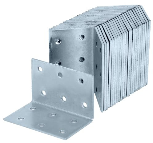 HELPMATE – 24 pezzi angolo piastra forata 40 x 40 x 60 mm – Connettore angolare zincato galvanicamente & blu passivato – Connettore in legno con eccellente protezione contro la corrosione – angolo del