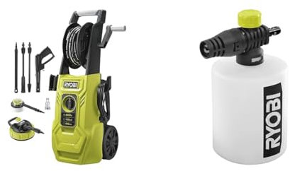 RYOBI - Nettoyeur Haute Pression 2000 W - 150 Bars - 450 L - Flexible renforcé Acier 8 m & Buse détergent 750 ML pour Pistolets Haute Pression RAC748
