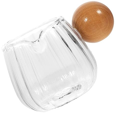Alipis Jarra De Vidrio Rayada Para Servir Crema De Café 60 Ml Mini Con Mango De Madera Para Café Con Leche Diseño De Pico Suave Fácil De