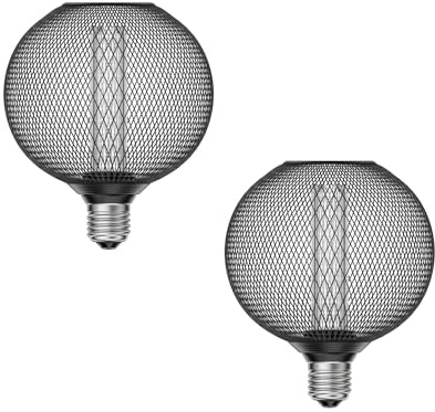 ledscom.de 2x E27 LED Leuchtmittel, Lampe, Metallkäfig schwarz, G120, extra warmweiß (1800 K), 4W, 220lm