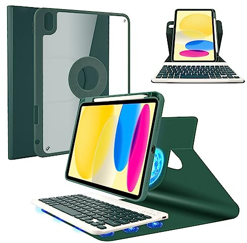 SOPPY Keyboard Case for iPad 11th Gen. (A13) 11-inch 2025, 10th Gen. 10.9-inch 2022, UK Layout, Slim Protective Cover, Magnetic Rotatable Detachable Keyboard, with Pencil Holder - Dark Green