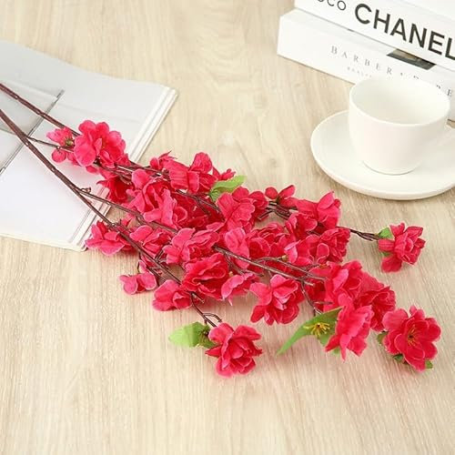 Albero di fiori di ciliegio artificiale in seta rossa, rami di ciliegio, prugna, pesca, 63 cm, ideale per casa e giardino (rosa rossa)