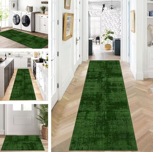 ZUZEKU Läufer Flur Küche Waschbar rutschfest 100X500cm Grün Lang Küchenteppich Flurteppich Teppich Fur Korridor Wohnzimmer Schlafzimmer Meterware Anpassbar