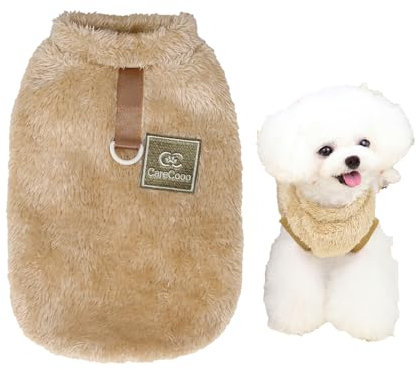 CareCooo Hundepullover für Kleine Hunde, Fleece Warm Hundekleidung mit D-Ring, Weihnachtspullover für Chihuahua und Dackel (Braun, M)