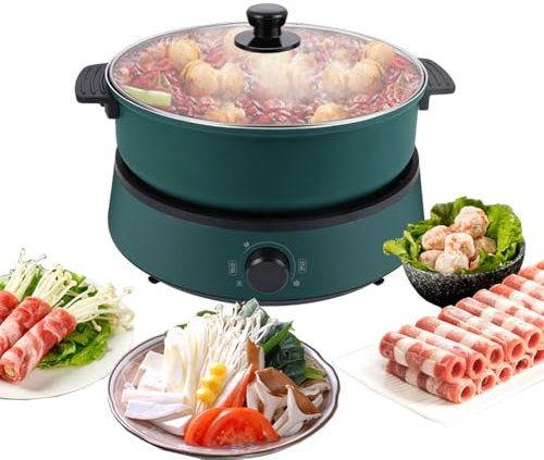 Singring Electric Hot Pot Multifunctional Shabu Shabu Pot 4L, Split Non-Stick Electric Skillet, Portable Kitchen Hotpot Travel Cooker for Home Cooking and Family Party (Green)