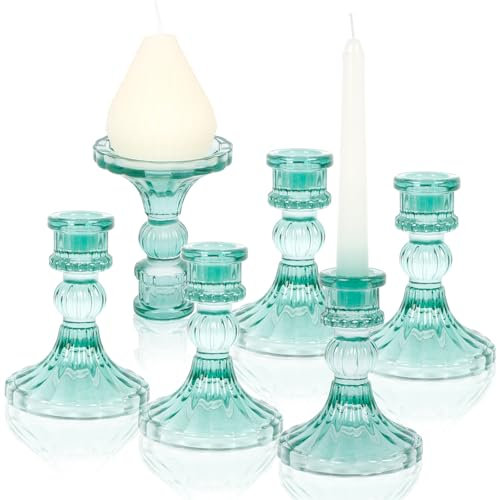 6 Stück Kerzenständer Glas Deko - Stabkerzenhalter Glas Set, Kerzenhalter Glas für Stumpenkerzen, Kerzenständer für Hochzeit, Partydekorationen,Tischdekoration, Valentinstag und Heimdekoration