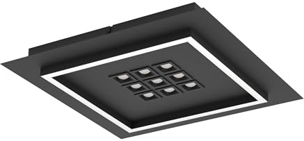 EGLO LED Deckenleuchte Balazote, quadratische Deckenlampe | Bürolampe dimmbar mit Fernbedienung, Metall in Schwarz und Kunststoff in Weiß, warmweiß-kaltweiß, 36 x 36 cm