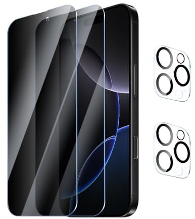 YUXINDZ 2 Pièces Verre Trempé Anti-Espion pour iPhone 16 Pro Max avec 2 Pièces Caméra Arrière Protecteur, Film Protection d'Écran Contre les Rayures, Sans Bulles, Dureté 9H Glass