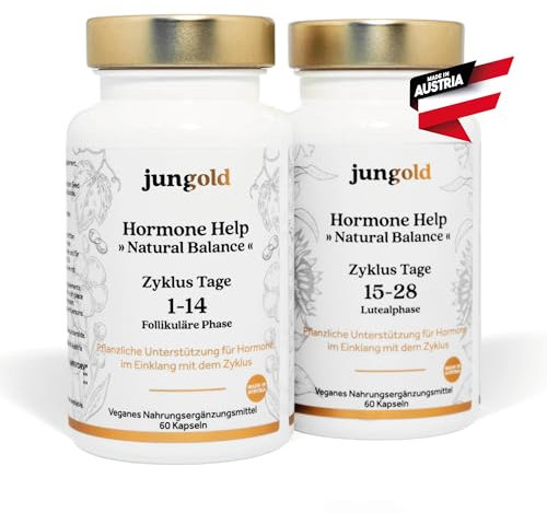jungold Hormone Help Natural Balance – Veganes Nahrungsergänzungsmittel zur Unterstützung für Frauen/im Einklang mit dem Zyklus / 100% pflanzlich / 2 Fl./120 Kapseln/hergestellt in Österreich