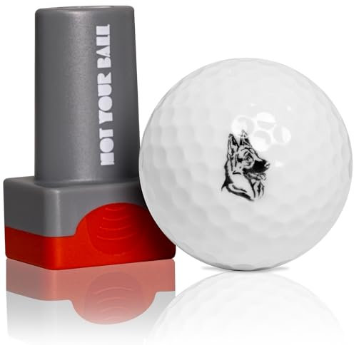 QUBI Golfball-Stempel, Golfball-Stempel, selbstfärbender Golfball-Stempel-Marker zur Identifizierung von Golfbällen, Golfgeschenk, Golfzubehör für Männer und Frauen, Golfer (Schäferhund)